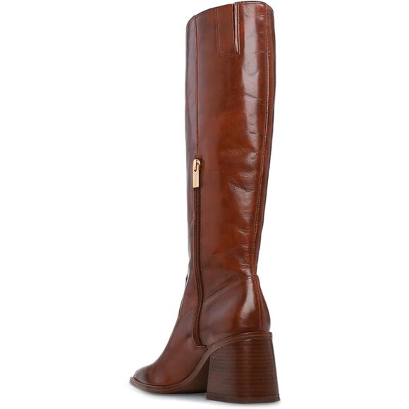 Women Caramel Polyurethane Knee High Square Toe Side Zipper Block Heel Tall Boot - Picture 9 of 9